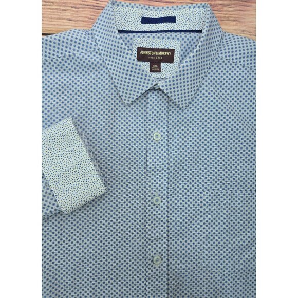 Johnston & Murphy Mens Blue Print Long Sleeve Dress Shirt XXL - Picture 4 of 8